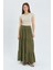 4567 Kadın Fırfırlı Uzun Müslin Etek Haki 1