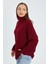 6907 Kadın Fitil Detaylı Triko Kazak Bordo 2
