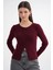 6931 Kadın Düğmeli Fitilli Triko Hırka Bordo 1