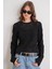 6867 Kadın Kare Desen Ajurlu Triko Kazak Siyah 3