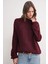6700 Kadın Dik Yaka Balon Triko Kazak Bordo 3