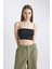 Coool Fitted İp Askılı Pamuklu Crop Basic Düz Atlet U0358AZ24SM 9