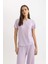 Regular Fit Bisiklet Yaka Kısa Kollu Pijama Üstü-Fall in Love B6701AX24SP 10