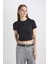 Coool Fitted Ribana Basic Düz Crop Kısa Kollu Siyah Tişört T9631AZ24SM 8