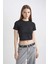 Coool Fitted Ribana Basic Düz Crop Kısa Kollu Siyah Tişört T9631AZ24SM 9