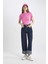 Coool Fitted Ribana Basic Düz Kısa Crop Kollu Pembe Tişört T9631AZ24SM 15