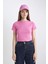 Coool Fitted Ribana Basic Düz Kısa Crop Kollu Pembe Tişört T9631AZ24SM 16