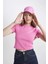 Coool Fitted Ribana Basic Düz Kısa Crop Kollu Pembe Tişört T9631AZ24SM 18