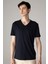 %100 Pamuk Slim Fit Dar Kesim V Yaka Basic Düz Kısa Kollu Tişört M7668AZ24SP 11