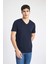 %100 Pamuk Slim Fit Dar Kesim V Yaka Basic Düz Kısa Kollu Tişört M7668AZ24SP 16