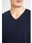 %100 Pamuk Slim Fit Dar Kesim V Yaka Basic Düz Kısa Kollu Tişört M7668AZ24SP 19