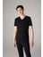 %100 Pamuk Slim Fit Dar Kesim V Yaka Basic Düz Kısa Kollu Siyah Tişört M7668AZ24SP 13