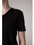 %100 Pamuk Slim Fit Dar Kesim V Yaka Basic Düz Kısa Kollu Siyah Tişört M7668AZ24SP 14