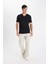 %100 Pamuk Slim Fit Dar Kesim V Yaka Basic Düz Kısa Kollu Siyah Tişört M7668AZ24SP 17