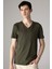 %100 Pamuk Slim Fit Dar Kesim V Yaka Basic Düz Kısa Kollu Tişört M7668AZ24SP 10