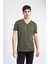 %100 Pamuk Slim Fit Dar Kesim V Yaka Basic Düz Kısa Kollu Tişört M7668AZ24SP 14
