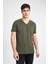 %100 Pamuk Slim Fit Dar Kesim V Yaka Basic Düz Kısa Kollu Tişört M7668AZ24SP 16