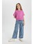 Kız Çocuk Kargo Fit Geniş Paça Jean Pantolon B4950A824SP 6