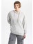 Kadın Gri Oversize Fit Geniş Kesim Polo Yaka Düz Basic Pamuklu Sweatshirt B7834AXNS 8