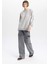 Kadın Gri Oversize Fit Geniş Kesim Polo Yaka Düz Basic Pamuklu Sweatshirt B7834AXNS 9