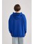 Kadın Mavi Oversize Fit Geniş Kesim Polo Yaka Düz Basic Pamuklu Sweatshirt B7834AXNS 14