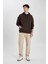 Erkek Kahverengi Oversize Fit Geniş Kesim Basic Düz Pamuklu Kapüşonlu Sweatshirt B7849AXNS 9