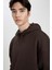 Erkek Kahverengi Oversize Fit Geniş Kesim Basic Düz Pamuklu Kapüşonlu Sweatshirt B7849AXNS 10