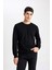 Erkek Siyah Oversize Fit Geniş Kesim Basic Düz Pamuklu Kapüşonlu Sweatshirt B7833AXNS 7