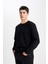 Erkek Siyah Oversize Fit Geniş Kesim Basic Düz Pamuklu Kapüşonlu Sweatshirt B7833AXNS 10