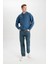 Erkek Gri Oversize Fit Geniş Kesim Basic Düz Pamuklu Kapüşonlu Sweatshirt B7849AXNS 8