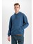 Erkek Gri Oversize Fit Geniş Kesim Basic Düz Pamuklu Kapüşonlu Sweatshirt B7849AXNS 9
