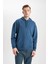 Erkek Gri Oversize Fit Geniş Kesim Basic Düz Pamuklu Kapüşonlu Sweatshirt B7849AXNS 10