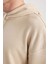 Erkek Bej Oversize Fit Geniş Kesim Basic Düz Pamuklu Kapüşonlu Sweatshirt B7849AXNS 11
