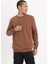 Erkek Kahverengi Oversize Fit Geniş Kesim Basic Düz Pamuklu Kapüşonlu Sweatshirt B7833AXNS 9