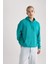 Erkek Yeşil Oversize Fit Geniş Kesim Basic Düz Pamuklu Kapüşonlu Sweatshirt B7849AXNS 8