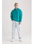 Erkek Yeşil Oversize Fit Geniş Kesim Basic Düz Pamuklu Kapüşonlu Sweatshirt B7849AXNS 9