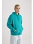 Erkek Yeşil Oversize Fit Geniş Kesim Basic Düz Pamuklu Kapüşonlu Sweatshirt B7849AXNS 10