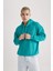 Erkek Yeşil Oversize Fit Geniş Kesim Basic Düz Pamuklu Kapüşonlu Sweatshirt B7849AXNS 12
