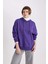 Kadın Mor Oversize Fit Geniş Kesim Polo Yaka Düz Basic Pamuklu Sweatshirt B7834AXNS 7