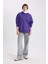 Kadın Mor Oversize Fit Geniş Kesim Polo Yaka Düz Basic Pamuklu Sweatshirt B7834AXNS 8