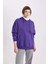 Kadın Mor Oversize Fit Geniş Kesim Polo Yaka Düz Basic Pamuklu Sweatshirt B7834AXNS 9