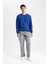 Erkek Mavi Oversize Fit Geniş Kesim Basic Düz Pamuklu Kapüşonlu Sweatshirt B7833AXNS 8