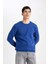Erkek Mavi Oversize Fit Geniş Kesim Basic Düz Pamuklu Kapüşonlu Sweatshirt B7833AXNS 10
