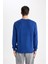 Erkek Mavi Oversize Fit Geniş Kesim Basic Düz Pamuklu Kapüşonlu Sweatshirt B7833AXNS 12