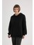 Kadın Siyah Oversize Fit Geniş Kesim Polo Yaka Düz Basic Pamuklu Sweatshirt B7834AXNS 7