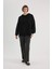 Kadın Siyah Oversize Fit Geniş Kesim Polo Yaka Düz Basic Pamuklu Sweatshirt B7834AXNS 8