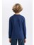 Erkek Çocuk Koyu Mavi Standart Fit Normal Kesim Bisiklet Yaka Basic Düz %100 Pamuk Uzun Kollu Tshirt B7771A8NS 15
