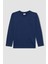 Erkek Çocuk Koyu Mavi Standart Fit Normal Kesim Bisiklet Yaka Basic Düz %100 Pamuk Uzun Kollu Tshirt B7771A8NS 16