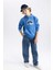 Erkek Çocuk Mavi Regular Fit Düz Kesim Basic Düz Kapüşonlu Sweatshirt B7821A8NS 8