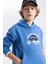 Erkek Çocuk Mavi Regular Fit Düz Kesim Basic Düz Kapüşonlu Sweatshirt B7821A8NS 11